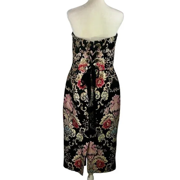 Nicole Miller Collection Black Gold Baroque Print Strapless Corset Dress - Picture 3 of 14